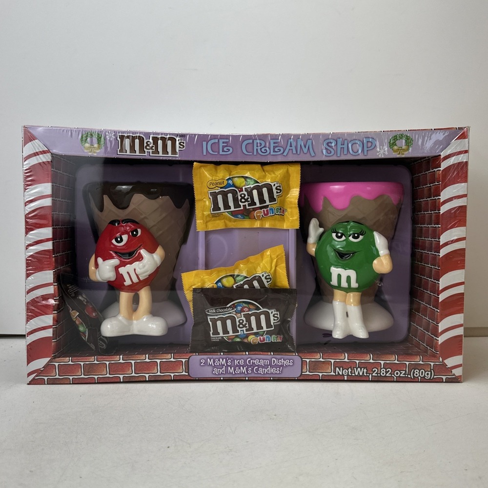 Vintage M&M's Ice Cream Shop Waffle Cone Dishes & M&Ms Candies Candy New Sealed